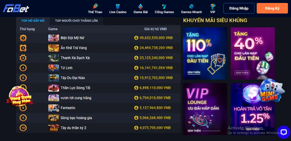 Hoàn trả cược thể thao và casino FK88